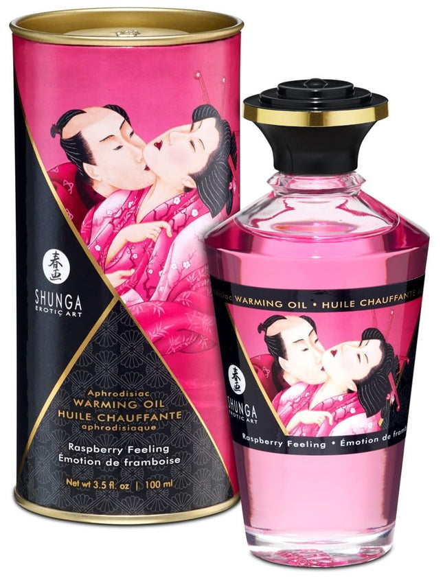 Shunga Heating Effect Massage Oil Aphrodisiac, White, Raspberry Emotion, 100 ml