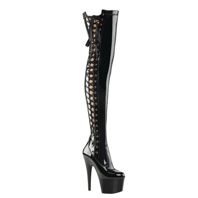 Higher Heels PleaserUSA Overknee Boots Adore-3050 Patent Black Size. 39