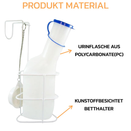 Urine bottle set with bed holder (urine bottles 1000 ml + bed holder with lid), durable translucent PP urine bottle with cap, easy-to-read measuring lines, portable for travel
