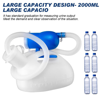 Urinal Bottles 2000ml Pee Bottle Urinal Bottle for Men Portable Toilet Male Urinal with Leak-Proof Lid and 180CM Hose for Hospital Car Camping
