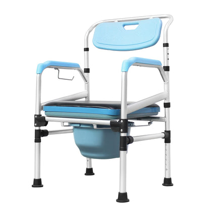 Froadp Mobile Commode Chair for Seniors, Height Adjustable Aluminum Alloy Commode Chair with Backrest and Armrest, Anti-Slip Toilet Chair, Toilet Frame Commode Chair with Bucket