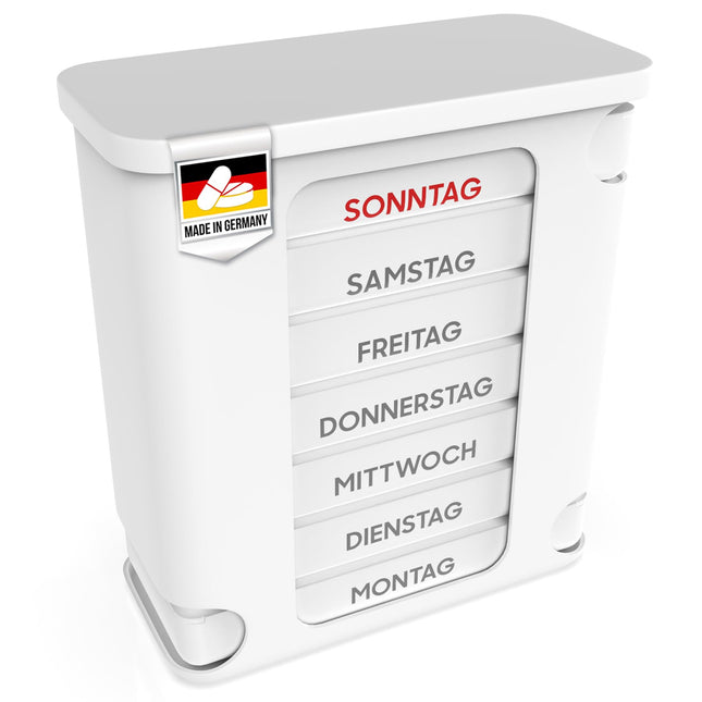 Kerpers® 7-day pill box | MADE IN GERMANY | Pill box with 4 compartments - morning, noon, evening, night | Medication box for tablets and supplements