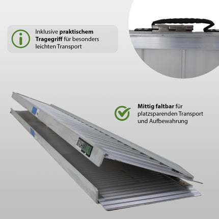 TRUTZHOLM wheelchair ramp foldable 213 cm load capacity 272 kg aluminum grey ribbed access ramp