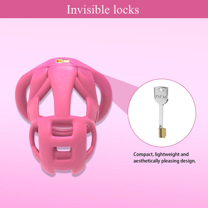 7.0 Cobra Penis Cage, 3D Chastity Cage Male Cock Cage, with Mini Lock &amp; 4 Arc Testicle Rings Penis Ring, Chastity Cage for Men, Chastity Belt for Men, BDSM Sex Toy for Men (Pink, M)