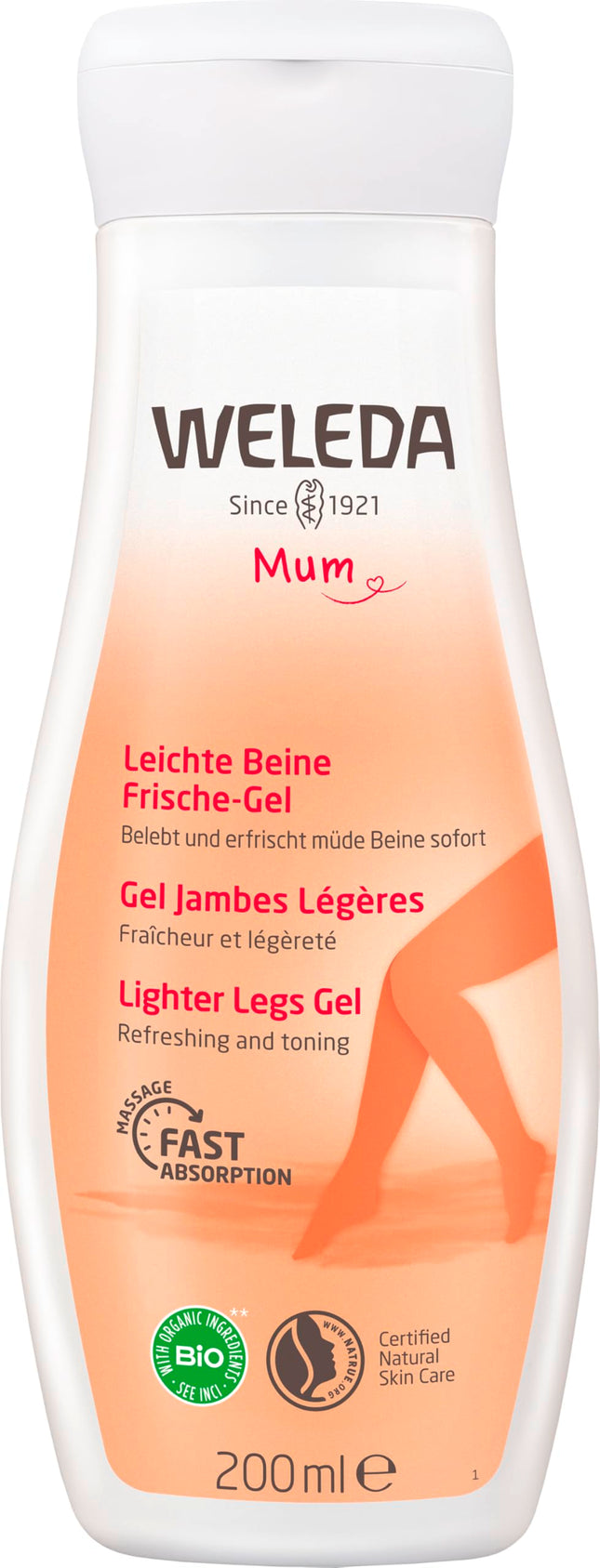 WELEDA Organic Mama Light Legs Fresh Gel – natural cosmetics body care leg lotion for the care of stressed legs during pregnancy. Refreshes and revitalizes with a citrus scent (1 x 200 ml)