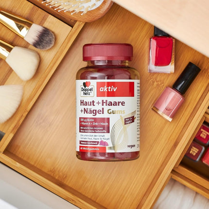 Doppelherz Skin + Hair + Nails Gums - with vitamins &amp; minerals - Zinc supports the maintenance of normal skin, hair and nails - vegan - approx. 60 soft gummies
