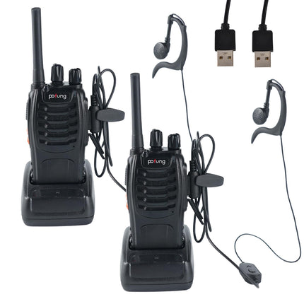 pofung Walkie Talkie Professional Radios PMR446 baofeng Talkies 88E/888S Handheld Toy Radio, Walkie Talkie with LED Flashlight &amp; Headset USB Connection (2 pieces), 94*45*30mm, black