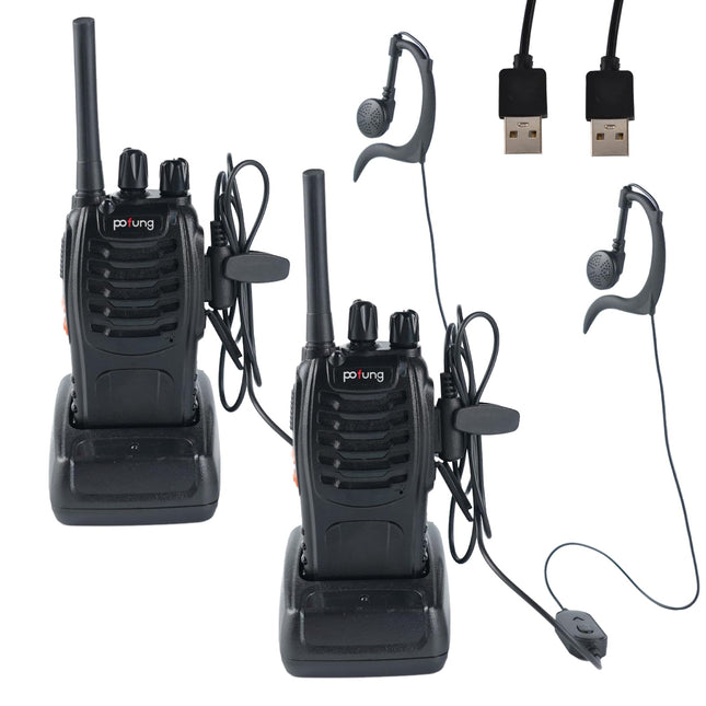 pofung Walkie Talkie Professional Radios PMR446 baofeng Talkies 88E/888S Handheld Toy Radio, Walkie Talkie with LED Flashlight &amp; Headset USB Connection (2 pieces), 94*45*30mm, black