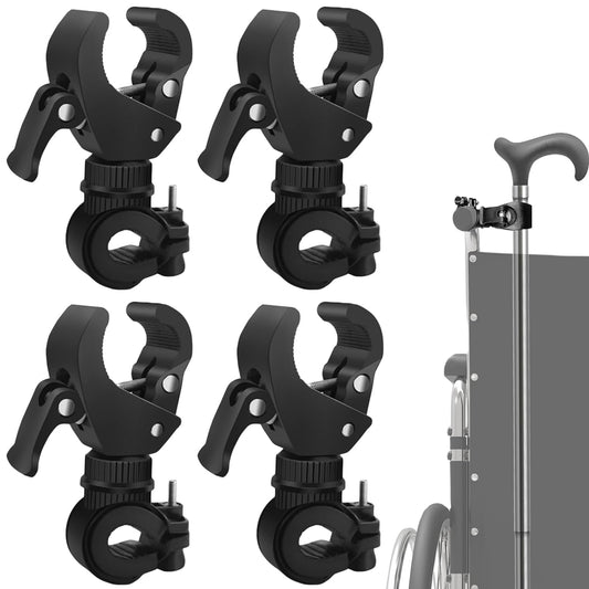 Pack of 4 multi-purpose crutch holders, 360° walking stick holder, wheelchair sticks, crutch holder, universal wheelchair stick holder for wheelchairs, fixed flashlights, umbrellas, wheelchairs, electric scooters, bicycles
