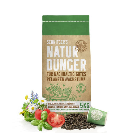 Natural fertilizer - Universal plant fertilizer in organic quality - Long-term fertilizer for sustained good plant growth - with dosing aid - easy &amp; safe fertilization - fertilizer from SCHNITGER's - 5 kg