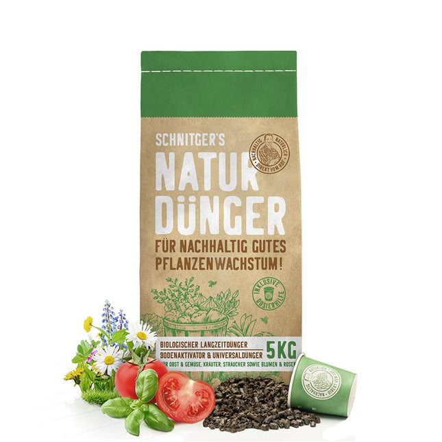 Natural fertilizer - Universal plant fertilizer in organic quality - Long-term fertilizer for sustained good plant growth - with dosing aid - easy &amp; safe fertilization - fertilizer from SCHNITGER's - 5 kg