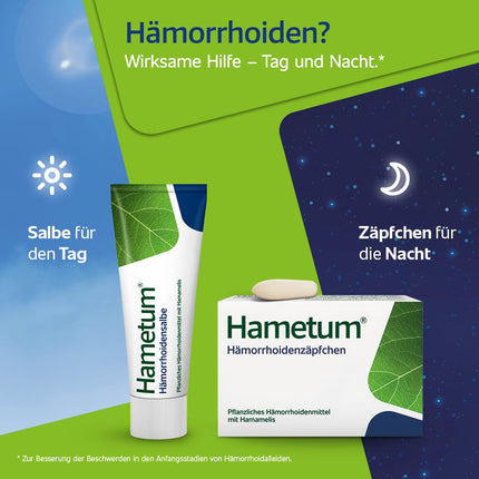 Hametum Hemorrhoid Set | 25g ointment | 10 suppositories and moist care wipes | herbal medicine with witch hazel | anti-inflammatory | relieves itching and burning | well-tolerated
