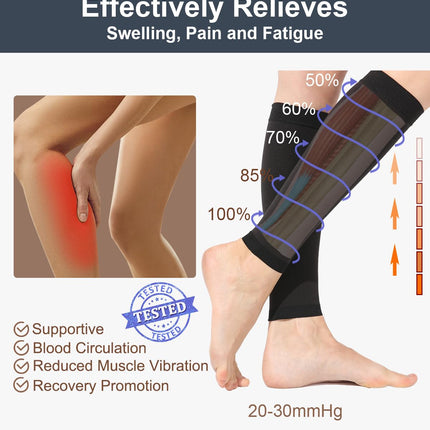 2 Pairs of Calf Medical Compression Stockings for Men &amp; Women 20-30 mmHg, Class 2, Calf Support, Graduated Support Stockings for Varicose Veins, Edema, Flight Sports (Black+Beige, L)