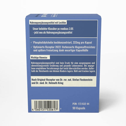 Dr.Fleckenstein PC medicus 2.0S, 83% Phosphatidylcholine (Soy Lecithin), high-dose, enteric-coated, new as a dietary supplement, 90 capsules