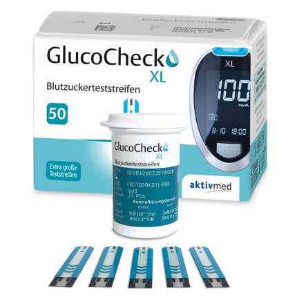 GlucoCheck XL blood glucose test strips (50 strips) for monitoring blood glucose levels (device not included)