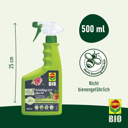 COMPO Pest-free plus AF - Spray against aphids, scale insects, mealybugs, box tree moths, etc. - for ornamental plants and pome fruits - 500 ml - ready-to-use insecticide