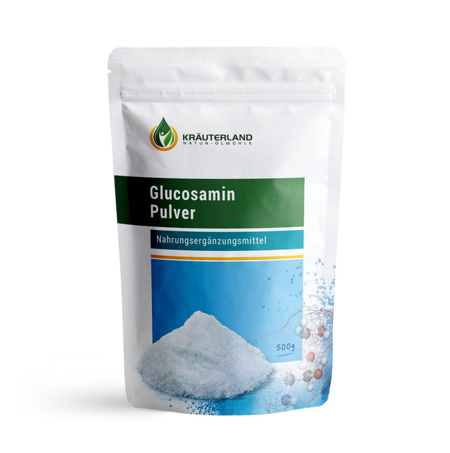 Kräuterland Glucosamine Powder 500g - highly pure and high-dose - 100% pure glucosamine sulfate powder in premium quality