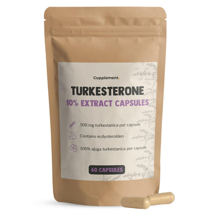Cupplement Turkesterone 60 Capsules 500 MG 10% Extract Ajuga Turkestanica - Alternative to Tongkat Ali &amp; Fadogia Agrestis - Turksterone - For Athletes and Bodybuilders - High Dosage - For One Month