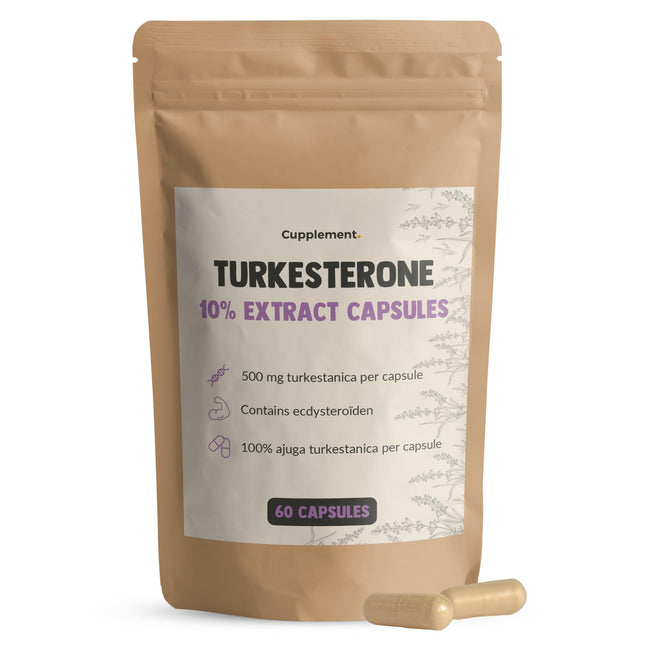 Cupplement Turkesterone 60 Capsules 500 MG 10% Extract Ajuga Turkestanica - Alternative to Tongkat Ali &amp; Fadogia Agrestis - Turksterone - For Athletes and Bodybuilders - High Dosage - For One Month