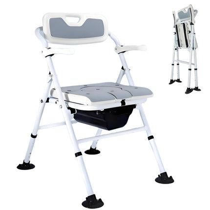 CYHWQ Folding Toilet Chair with Padded Seat and Toilet Bucket, Height Adjustable Toilet Chair for Seniors, Shower Chair Foldable Toilet Chair with Armrest and Backrest