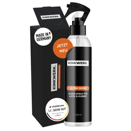 KINKWERK Ultra Shine 250ml | Shining Spray High-Gloss Latex Care &amp; Dressing Aid | Oil for Latex | Odorless Rubber Care with Pure Silicone Oil | Latex, Rubber Care for an Intensive Shine Effect