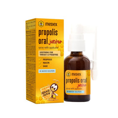 Medex Propolis Oral Junior, propolis spray, mouth and throat spray, water-based, alcohol-free; with added honey, sage, niacin, and spruce tips, with applicator, for children 3 years and older, 30 ml