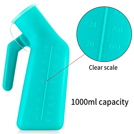 2 pcs 1000 ml urine bottles for men, portable men's urinal bottle, bed bottle for men, urine collection bottle with screw cap for travel, emergency, bed, camping, with 1 x cleaning brush