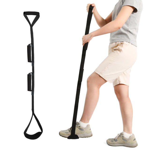 Kekoy 107 cm long leg lifter belt with foot and hand grip for limited mobility after hip replacement, getting in and out of bed, car and wheelchair (107 cm black)