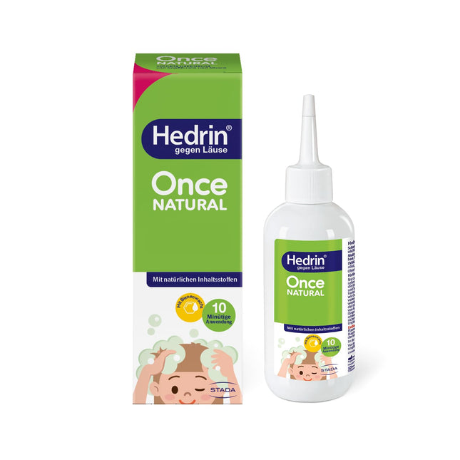 HEDRIN Once Natural, lice remedy with natural ingredients for the gentle treatment of head lice, without pesticides, alcohol, fragrances, and silicones – hypoallergenic – 100ml Lotion