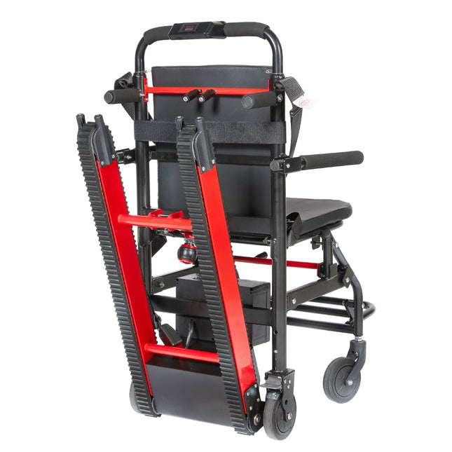 WOLWES Electric Stairlift Chair, Stair Climbing Wheelchair, Aluminum, All-Terrain, Red, 19 kg, 165 kg Load Capacity, 5-inch Mag Wheels, Electromechanical Brake, Battery Operated