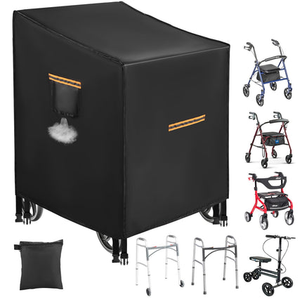 Rollator Cover, Robust 420D Rollator Cover Waterproof, Universal Protective Cover for Most Rollators, Waterproof Rollator Accessories with 4 Reflective Strips, 4 Buckles, Ventilation Slots
