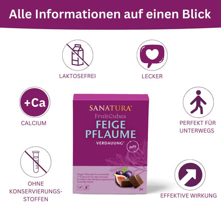 Sanatura Fig Plum Fruit Cubes - 24 pieces - for normal digestion - Figs, plums, tamarinds and inulin - 240 g