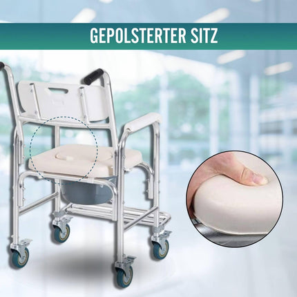 OrtoPrime Commode Chair with Wheels – 3 in 1 – Commode Chair for Seniors – Folding Commode Chair – Shower Commode Chair – Height-Adjustable Toilet Chair – Mobile Commode Chair