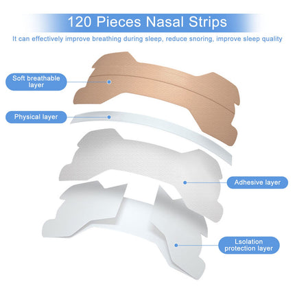 MXTIMWAN 120 Pieces Snoring Nasal Strips, Anti-Snoring Nasal Strips, Anti-Snoring Nasal Strips for Sports, Sleep Relief, Better Breathing While Sleeping (66 x 19 mm)