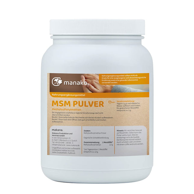 manako MSM (Methylsulfonylmethane) crystalline powder, premium quality, 99.9% pure, 1000 g can