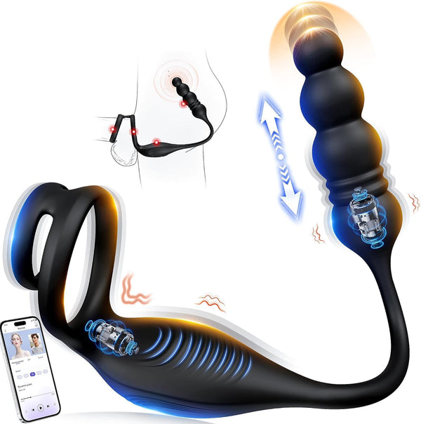 Anal Vibrator Prostate Stimulation Men Anal Plug Sex Toys for Men Vibrator Set Anal Plug Dildo with Penis Ring Anal Vibrators for Men Butt Plug with 9 Vibration 9 Thrusting Modes Sex Toys Tagnaff