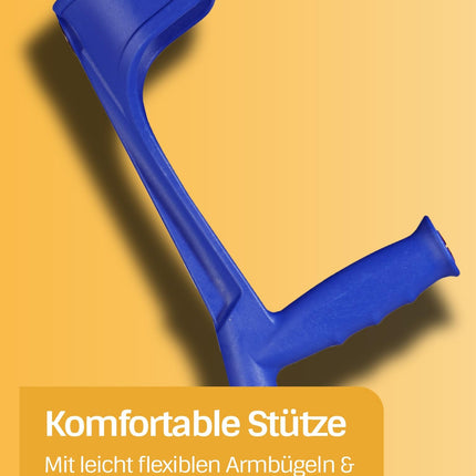 Dr. Paul Koch Single Crutch Blue - Walking Aid Made of Aluminum with Plastic Handles Adjustable with Practical Clip - 600g Net Weight Scope of Delivery 1 Crutch