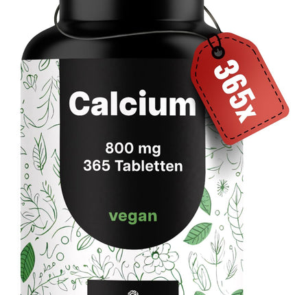 Calcium Tablets High Dose - 365 Tablets - 800mg Calcium per Day - Calcium Tablets High Dose - 180 Day Supply - Vegan and Produced in Germany