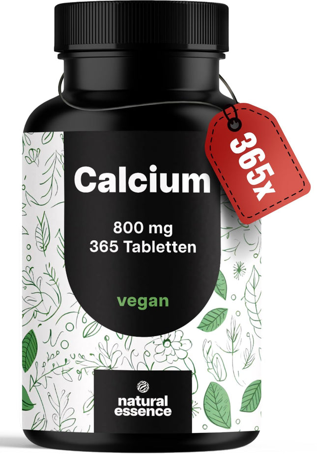Calcium Tablets High Dose - 365 Tablets - 800mg Calcium per Day - Calcium Tablets High Dose - 180 Day Supply - Vegan and Produced in Germany