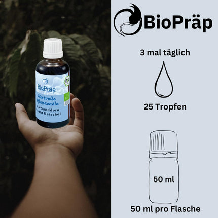 BioPräp ORGANIC Sea Buckthorn Oil from the Pulp | 50 ml | vegan and organic | cold-pressed | produced in Germany | certified production