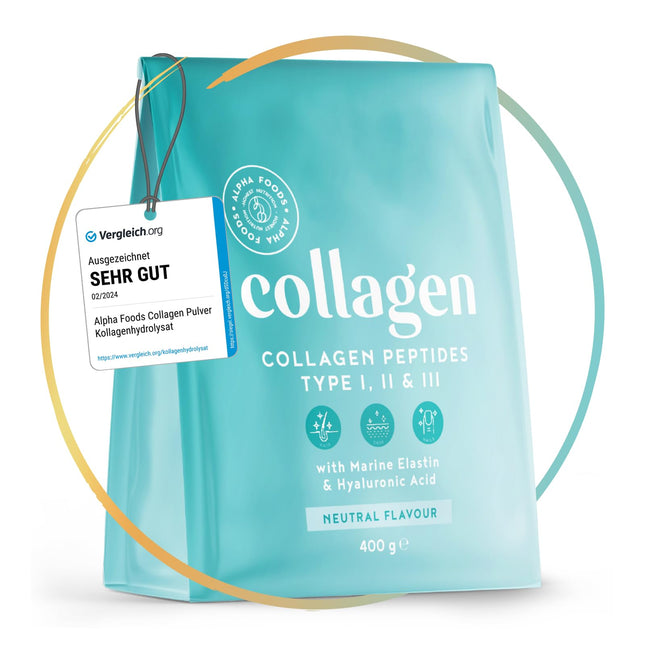 Collagen Powder [400g] | Premium Collagen Hydrolysate | Peptides Types 1, 2, and 3 | High-Dose Collagen Powder with Hyaluronic Acid and Elastin | Tasteless | Made in Germany | Alpha Foods