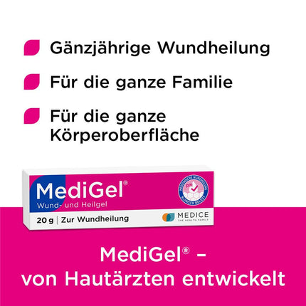 MediGel 20 g for wound healing - for acute wounds - reduces scarring - non-sticky - Hydroactive lipogel with zinc &amp; iron