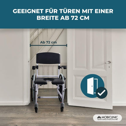 Mobiclinic®, Commode Wheelchair, Height Adjustable, Self-Propelled, Calígula, Folding Footrest and Armrests, With Removable Bowl, Wheel Brake, Aluminum