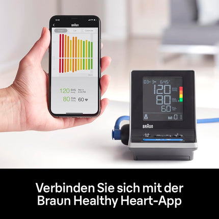 Braun ExactFit 5 Connect Smart Upper Arm Blood Pressure Monitor | Braun Healthy Heart App | Clinically proven precision | Color-coded display | 2 cuff sizes | For home use | BUA6350