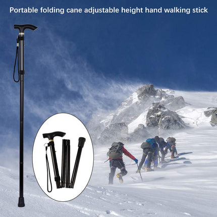Girls'Love Talk Unisex Foldable Walking Stick Folding Alpenstock Lightweight Canes Height Adjustable Walking Sticks, Hand Strap Stick Hiking, Walking Stick (Black)