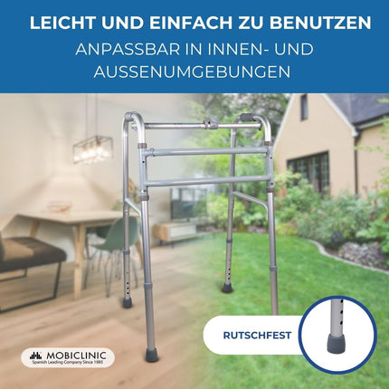 Mobiclinic®, Walking Aid, Mezquita, European Brand, Walking Frame, Foldable, Lightweight, Height Adjustable, For Seniors, Made of Aluminum, Non-Slip, Ergonomic Handles, Up to 100 kg, Silver