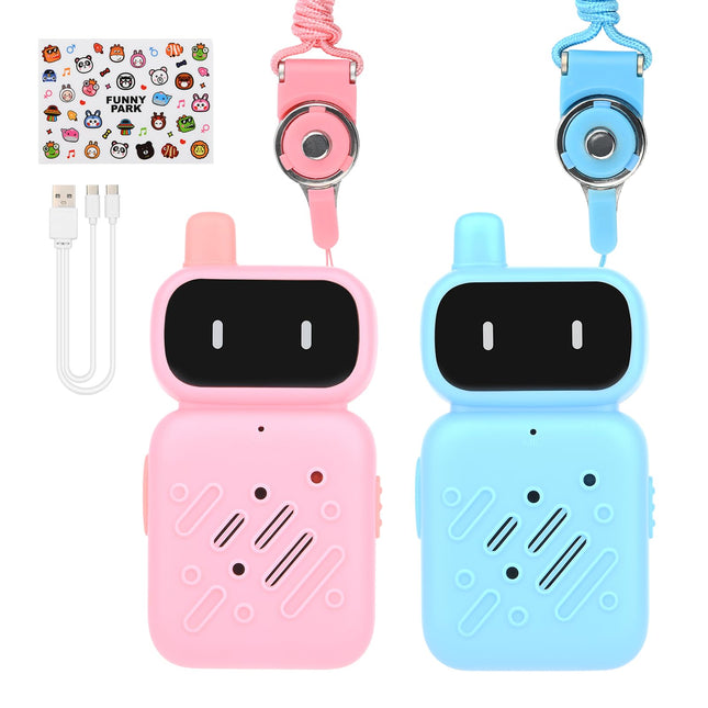 Walkie Talkie Kids 2pcs, Walkie Talkie Rechargeable with Li-ion Battery, Two-Way Radio Set Long Range 1 KMs 2-Way Radio Toddler Toy for 3-12 Year Old Indoor Outdoor Games (Pink+Blue)