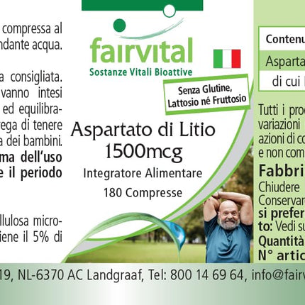 Fairvital | Lithium Aspartate 1500μg - 180 Tablets - Organically bound lithium - Highly bioavailable - Quality-tested and high-dose - 100% vegan - Made in Germany