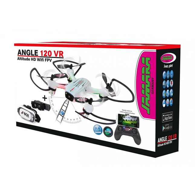 JAMARA 422029 - Angle 120 Altitude HD Wifi VR, incl. VR glasses, altitude hold adjustment, compass/flyback, track following - flight path planning mode, 120° wide-angle camera, low voltage warning, 40 KM/h
