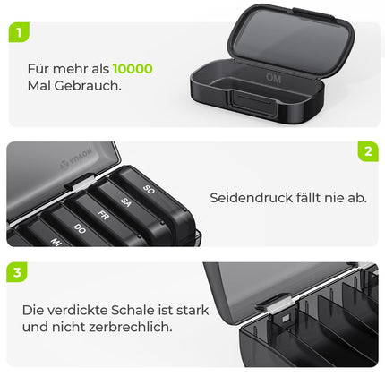 AUVON 7-day pill box, 7-day pill box with large separate compartments, easy-to-open portable medicine box for vitamins, fish oil, medications, dietary supplements, etc.
